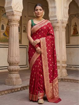 AMRUTKALA SAREES - Red Designer Banarasi Silk Kanjivaram Woven Saree with Unstitched Blouse