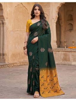 AMRUTKALA SAREES - Green Designer Banarasi Silk Kanjivaram Woven Saree with Unstitched Blouse