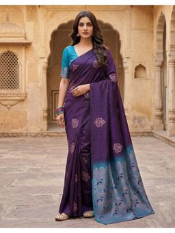 AMRUTKALA SAREES - Purple Designer Banarasi Silk Kanjivaram Woven Saree with Unstitched Blouse