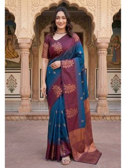 AMRUTKALA SAREES - Blue Designer Banarasi Silk Kanjivaram Woven Saree with Unstitched Blouse