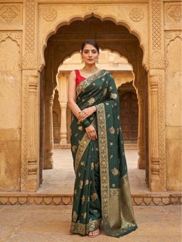AMRUTKALA SAREES - Green Designer Banarasi Silk Kanjivaram Woven Saree with Unstitched Blouse