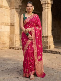 AMRUTKALA SAREES - Pink Designer Banarasi Silk Kanjivaram Woven Saree with Unstitched Blouse