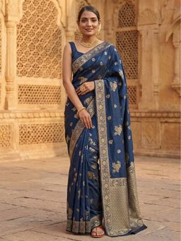 AMRUTKALA SAREES - Teal Designer Banarasi Silk Kanjivaram Woven Saree with Unstitched Blouse