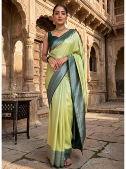 AMRUTKALA SAREES - Green Designer Banarasi Silk Kanjivaram Woven Saree with Unstitched Blouse