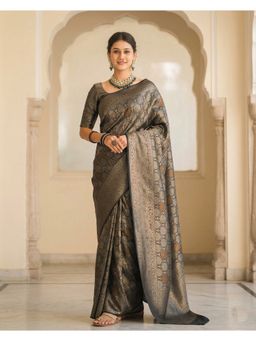 AMRUTKALA SAREES - Black Designer Banarasi Silk Kanjivaram Woven Saree with Unstitched Blouse