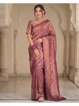 AMRUTKALA SAREES - Maroon Designer Banarasi Silk Kanjivaram Woven Saree with Unstitched Blouse