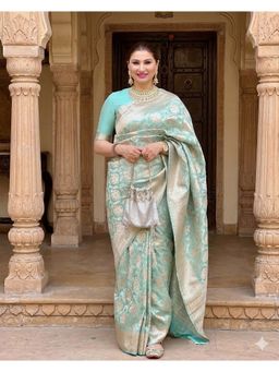 AMRUTKALA SAREES - Green Designer Banarasi Silk Kanjivaram Woven Saree with Unstitched Blouse
