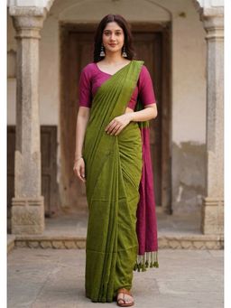 AMRUTKALA SAREES - Green Designer Cotton Silk Kanjivaram Woven Saree with Unstitched Blouse