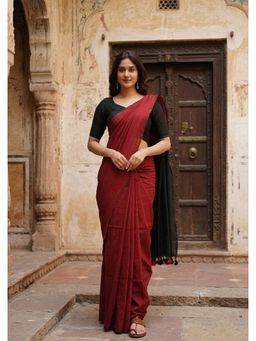 AMRUTKALA SAREES - Red Designer Cotton Silk Kanjivaram Woven Saree with Unstitched Blouse