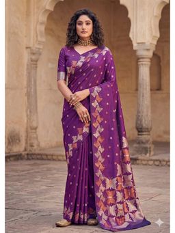 AMRUTKALA SAREES - Purple Designer Banarasi Silk Kanjivaram Woven Saree with Unstitched Blouse