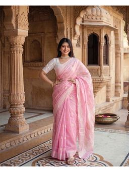AMRUTKALA SAREES - Pink Designer Cotton Silk Kanjivaram Woven Saree with Unstitched Blouse
