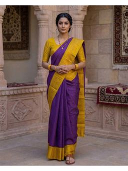AMRUTKALA SAREES - Purple Designer Banarasi Silk Kanjivaram Woven Saree with Unstitched Blouse