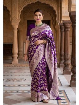 AMRUTKALA SAREES - Purple Designer Banarasi Silk Kanjivaram Woven Saree with Unstitched Blouse