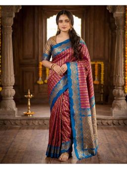 AMRUTKALA SAREES - Pink Designer Banarasi Silk Kanjivaram Woven Saree with Unstitched Blouse