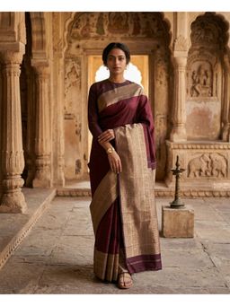 AMRUTKALA SAREES - Maroon Designer Banarasi Silk Kanjivaram Woven Saree with Unstitched Blouse