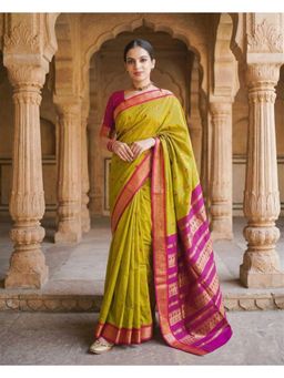 AMRUTKALA SAREES - Green Designer Cotton Silk Kanjivaram Woven Saree with Unstitched Blouse
