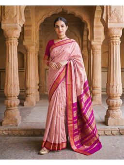 AMRUTKALA SAREES - Peach Designer Cotton Silk Kanjivaram Woven Saree with Unstitched Blouse