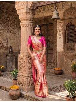 AMRUTKALA SAREES - Pink Designer Banarasi Silk Kanjivaram Woven Saree with Unstitched Blouse