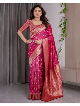 KVS FAB - Women Pink Silk Woven Saree with Unstitched Blouse