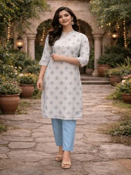 Rangita - Women White Poly Viscose Printed Straight Calf Length Kurta