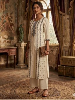 Rangita - Women White Poly Viscose Embroidered Straight Calf Length Kurta