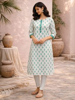 Rangita - Women Green Rayon Printed Straight Knee Length Kurta