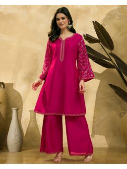 KVS FAB - Magenta Silk Blend Floral Kurta and Palazzo