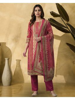 KVS FAB - Pink Rayon Printed Kurta and Pant with Dupatta