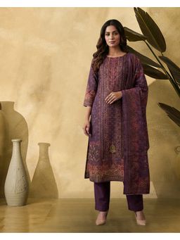 KVS FAB - Wine Rayon Printed Kurta and Pant with Dupatta