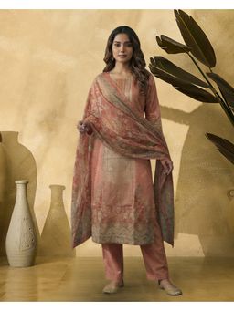 KVS FAB - Peach Rayon Printed Kurta and Pant with Dupatta