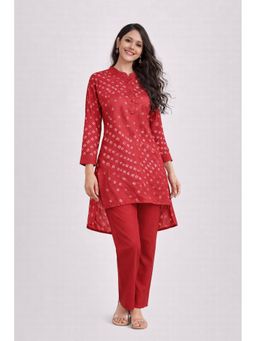 M MARCH LABEL - M MARCHLABEL Maroon Bandhej Printed Kurta with Pant