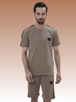 BOTABOCHI - Men Brown Tape Detail Half Sleeve Co-Ord (Set of 2)