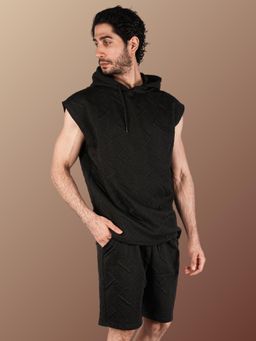 BOTABOCHI - Men Embossed Hoodie Half Sleeve Co-Ord (Set of 2)