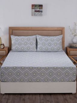 Maspar - Hues Global Atelier Demon Dash 210 TC Cotton Blue Bed Sheet With Pillow Cover