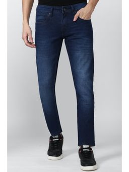Peter England - Men Navy Dark Wash Slim Tapered Jeans