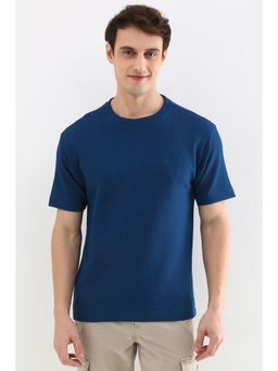 Allen Solly - Men Blue Textured Crew Neck T-Shirt