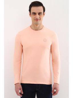 Allen Solly - Men Peach Solid Crew Neck T-Shirt