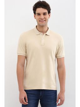 Allen Solly - Men Beige Solid Polo Neck T-Shirt