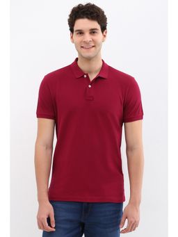 Allen Solly - Men Maroon Textured Polo Neck T-Shirt