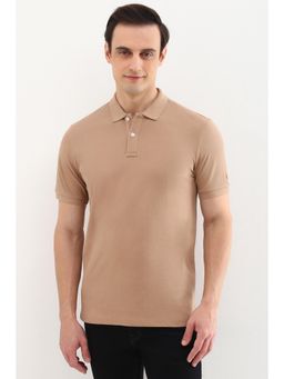 Allen Solly - Men Khaki Textured Polo Neck T-Shirt