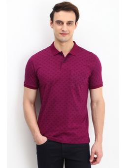 Allen Solly - Men Maroon Print Polo Neck T-Shirt