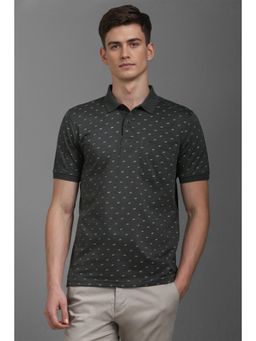 Louis Philippe - Men Grey Print Polo Neck T-Shirt
