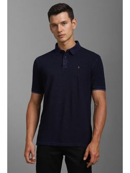 Louis Philippe - Men Navy Textured Polo Neck T-Shirt