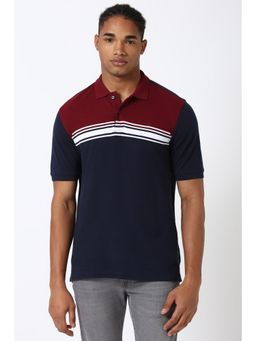 Peter England - Men Navy Print Polo Neck Polo T-Shirt