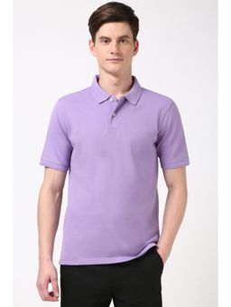 Peter England - Men Lilac Solid Polo Neck Polo T-Shirt