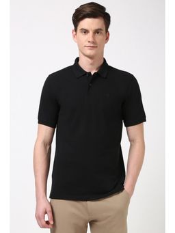 Peter England - Men Black Solid Polo Neck Polo T-Shirt