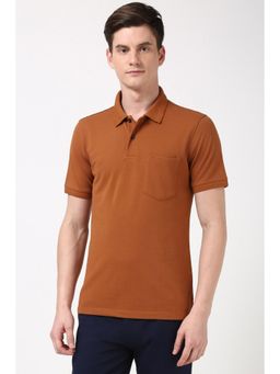 Peter England - Men Brown Solid Polo Neck Polo T-Shirt