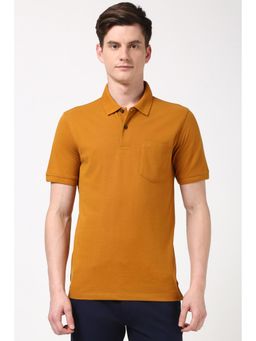 Peter England - Men Orange Textured Polo Neck Polo T-Shirt