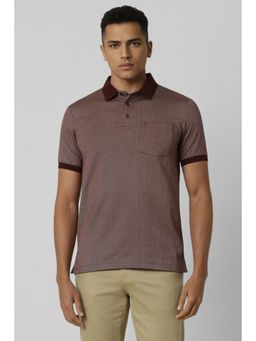 Van Heusen - Men Brown Textured Polo Neck T-Shirt