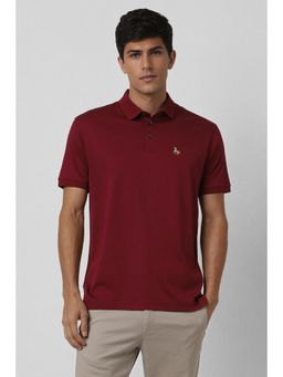 Van Heusen - Men Maroon Solid Polo Neck T-Shirt
